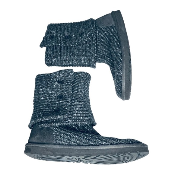 UGG Australia Cardy Knit Button Boots Gray Sparkle Size 9 - Picture 2 of 9